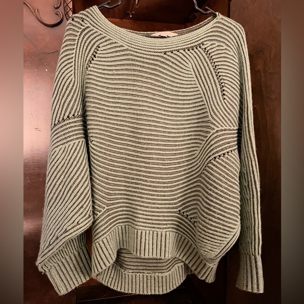 Davi & Dani green & black striped sweater with Dolman sleeve, size Medium